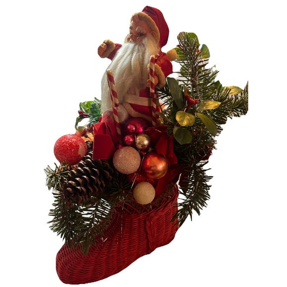 Vintage Fugly Santa in Shoe Christmas Centerpiece Mid Century - Picture 1 of 7